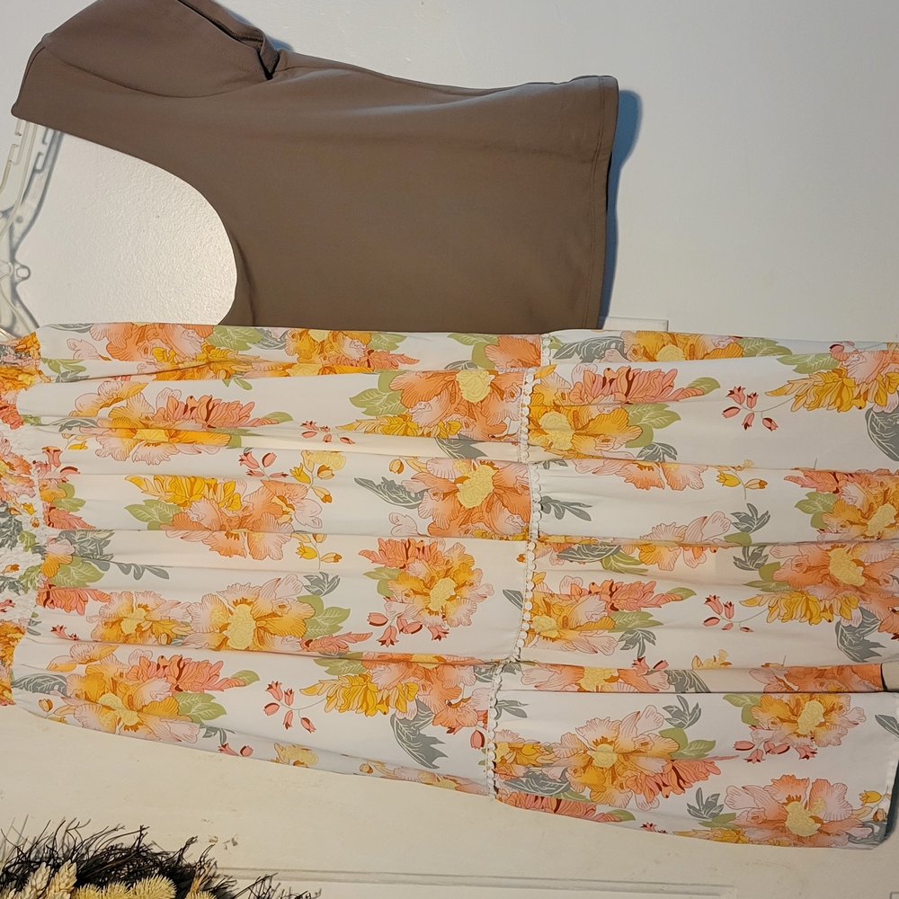 Floral Maxi Skirt in Cream and Orange